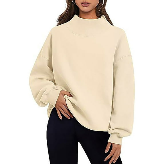biudgviw Oversized Sweatshirt for Women Winter Comfy Long Sleeve Pullover Tops Warm Fleece Mock Neck Solid Color T-Shirts