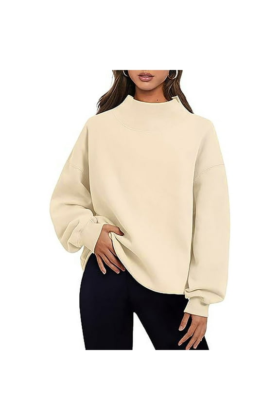 Oversized Sweatshirt for Women Winter Comfy Long Sleeve Pullover Tops Warm Fleece Mock Neck Solid Color T-Shirts