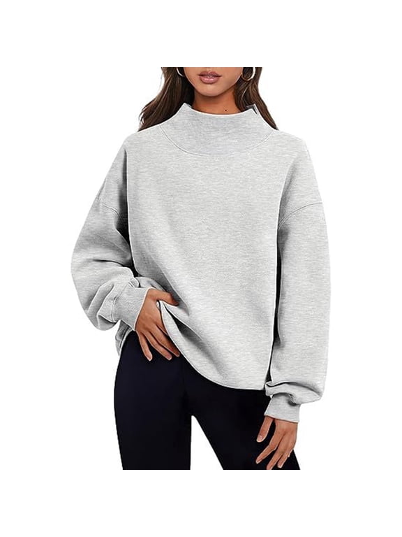 Oversized Sweatshirt for Women Winter Comfy Long Sleeve Pullover Tops Warm Fleece Mock Neck Solid Color T-Shirts
