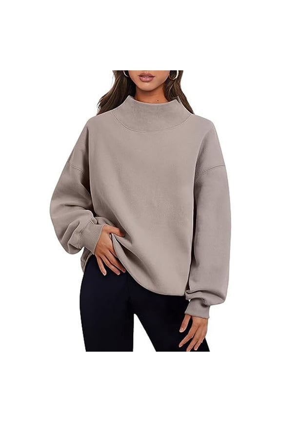 Oversized Sweatshirt for Women Winter Comfy Long Sleeve Pullover Tops Warm Fleece Mock Neck Solid Color T-Shirts