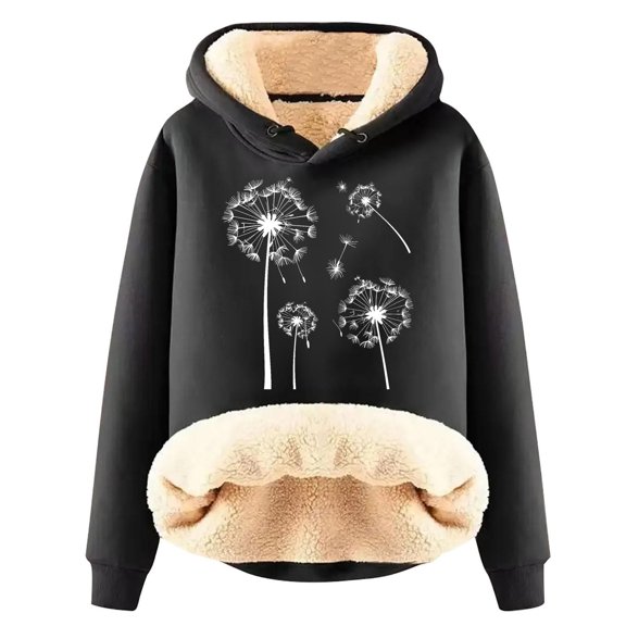 biudgviw Oversized Sweatshirt for Women Winter Warm Fleece Long Sleeve Casual Hoodies Comfy Lined Thermal Printed Pullover Tops
