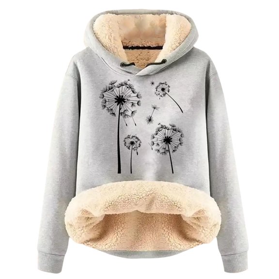 biudgviw Oversized Sweatshirt for Women Winter Warm Fleece Long Sleeve Casual Hoodies Comfy Lined Thermal Printed Pullover Tops