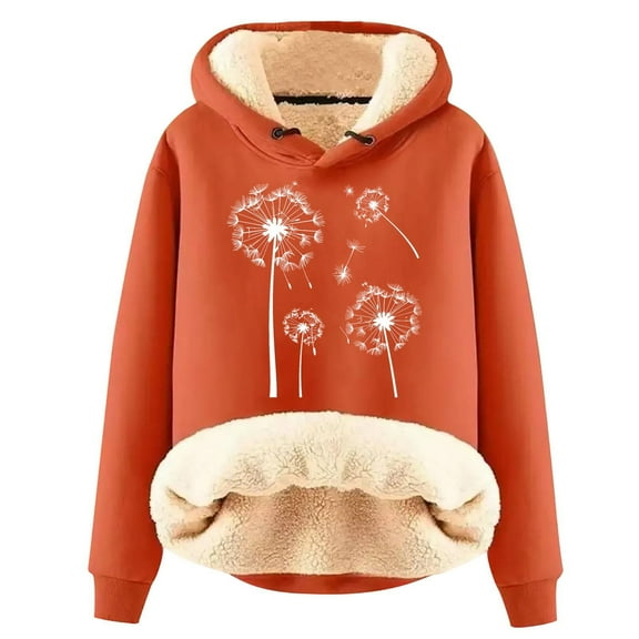 biudgviw Oversized Sweatshirt for Women Winter Warm Fleece Long Sleeve Casual Hoodies Comfy Lined Thermal Printed Pullover Tops
