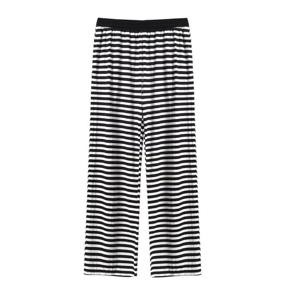 biudgviw Pajama Pants for Women Plus Size Elastic Waisted Striped Wide Leg Lounge Pants Comfy Casual Baggy Sleepwear