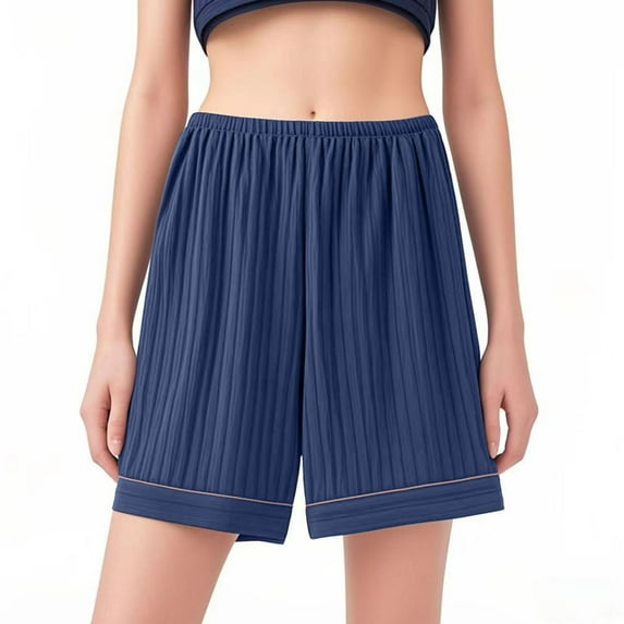 biudgviw Pajama Shorts for Women High Waisted Ribbed Bermuda Sleepwear Straight Leg Baggy Comfortable Lounge Pj Bottoms with Pockets