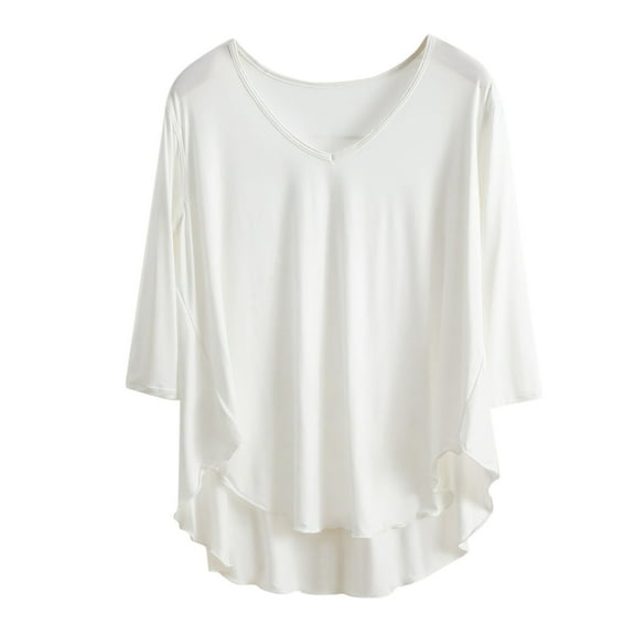 biudgviw Pajama Tops for Women V Neck 3/4 Sleeves Sleep Shirts Oversized Casual Comfy Soft Irregular Hem Sleepwear
