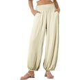thumbnail image 1 of biudgviw Palazzo Pants for Women Smocked High Waisted Summer Pants with Pockets Baggy Comfy Linen Pants Travel Vacation Outfits, 1 of 7