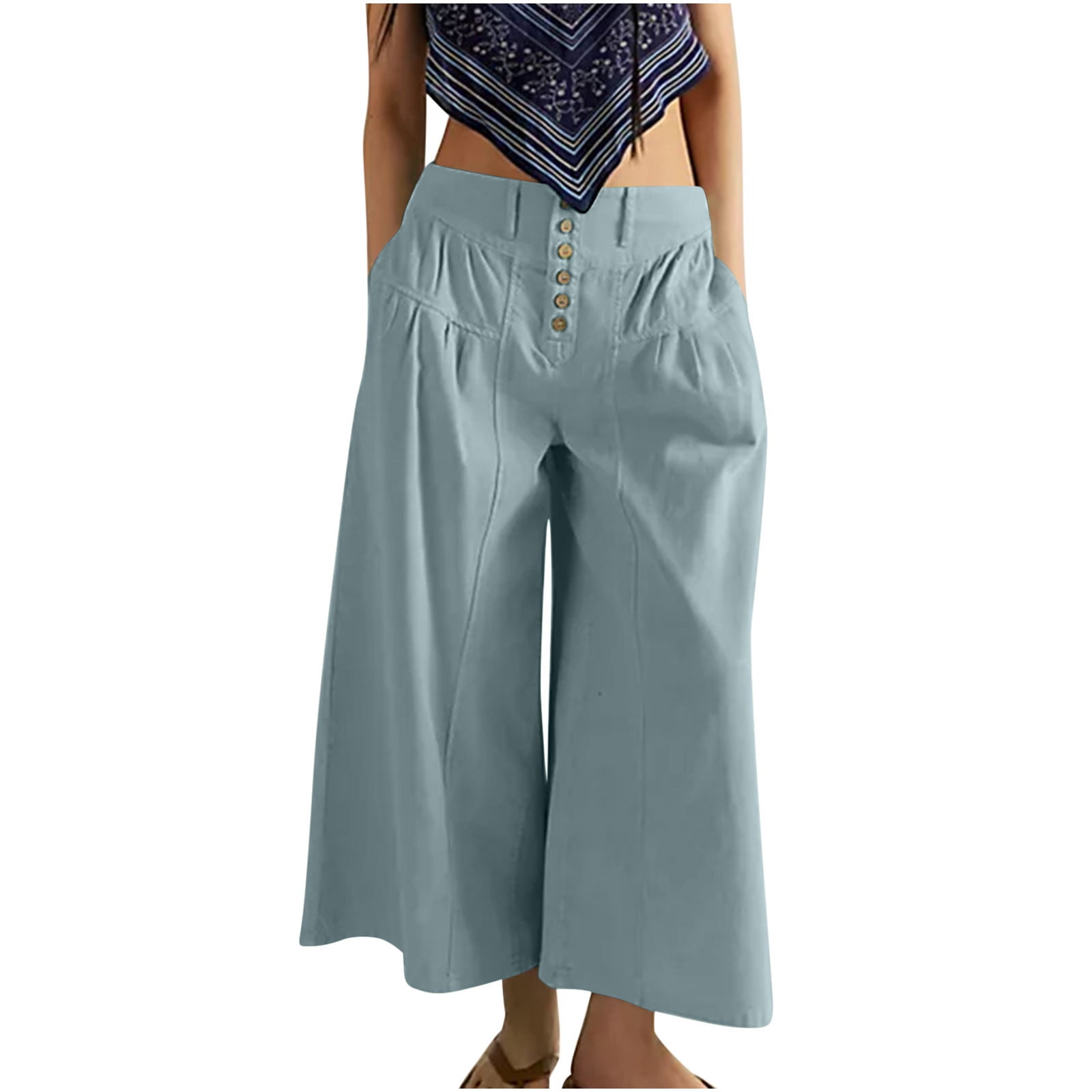 biudgviw Palazzo Pants for Women Wide Leg Pants High Waisted Button ...