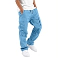 thumbnail image 1 of biudgviw Pants for Boys Drawstring Casual Cargo Pants Child Elastic Waist Wide Leg Pants with Multi Pockets for Outdoor(Blue aa1,5-6 Years), 1 of 7