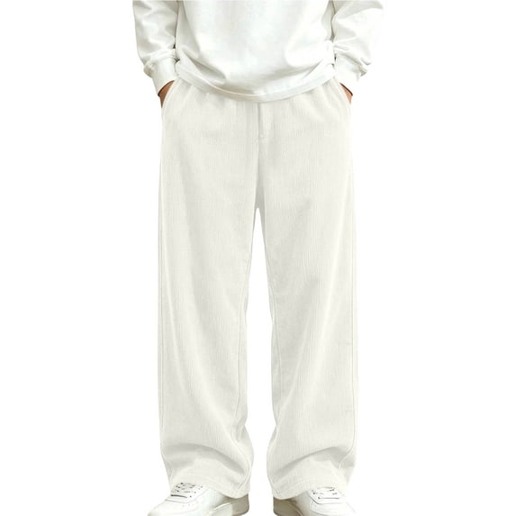 biudgviw Pants for Boys with Pockets Comfortable Corduroy Wide Leg Pants Child Casual Loose Fit Trousers for Fall(White,14-15 Years)