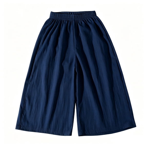 biudgviw Pants for Girls Lightweight Casual Wide Leg Pants Toddler Kids Elastic Waist Loose Fit Trousers for Fall(Navy,3-4 Years)