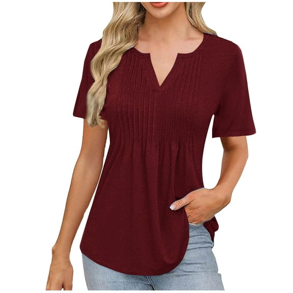 biudgviw Peplum Tops for Women V Neck Short Sleeves Dressy Shirts Peated Flowy Soft Tee Trendy Summer Beach Vacation Tunic Blouses