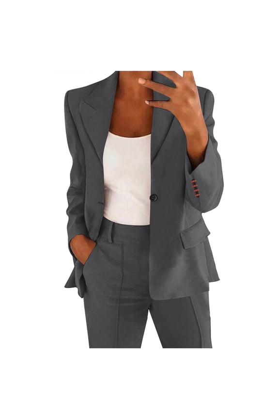 Plus Size Blazers for Women Long Sleeve Notch Collar Button Suit Coats Dressy Casual Work Business Suit Jacket with Pockets