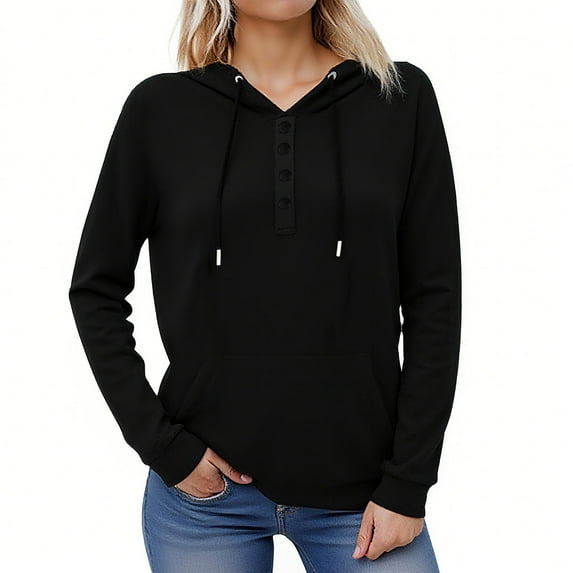 biudgviw Plus Size Hoodies for Women Drawstring Long Sleeve Pullover Tops Casual Button Sweatshirts Fall Outdoor Streetwear with Pocket