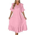 thumbnail image 1 of biudgviw Plus Size Nightgowns for Women Long Lace Ruffled Casual V Neck Nightshirts Textured Loose Short Sleeve Padded Sleep Dress, 1 of 7