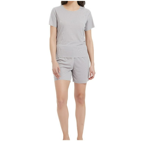 biudgviw Plus Size Outfits for Women Lounge Wide Leg Shorts Soft Stretch Short Sleeve Crewneck Tops Pajama Sets
