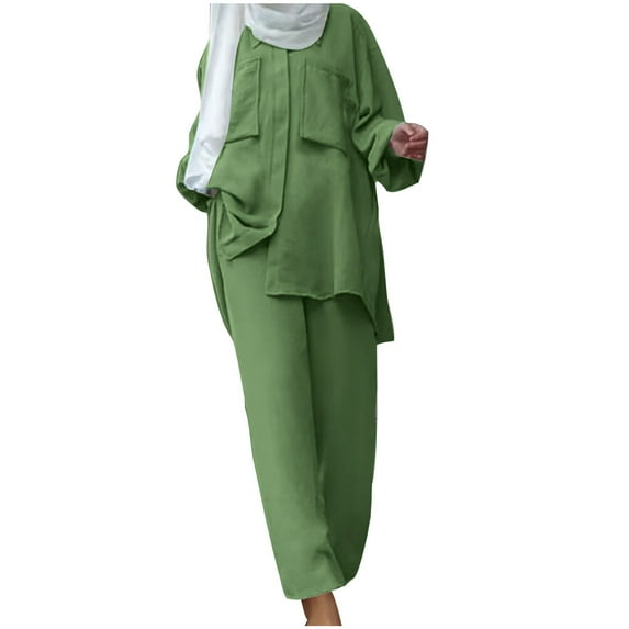 biudgviw Plus Size Outfits for Women Oversized Long Sleeve Buttons down Shirts Fall Comfy Wide Leg Pants Lounge Sets