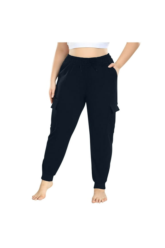Plus Size Pants for Women Cinch Bottom Elastic Waist Cargo Pants Oversized Casual Drawstring Jogger Pants with Pockets