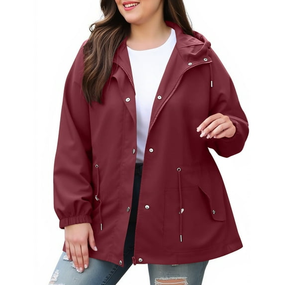 biudgviw Plus Size Rain Jackets for Women Waterproof Hooded Raincoat Loose Outdoor Windbreaker Hiking Travel Trench Coat with Pockets