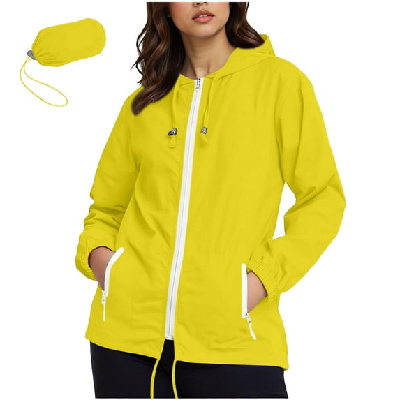 biudgviw Plus Size Rain Jackets for Women Waterproof Lightweight Zip Up Hooded Raincoats Casual Loose Windbreaker for Outdoor with Pockets