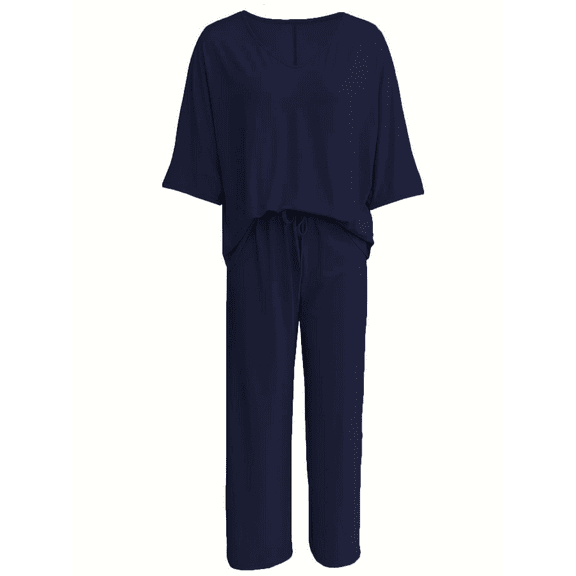 biudgviw Plus Size Sets for Women Casual Travel Outfits Oversized V Neck Short Sleeve Shirts with Drawstring Wide Leg Pants Lounge Set