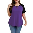thumbnail image 1 of biudgviw Plus Size Shirts for Women Color Block Short Sleeve Tops Oversized Casual Hollow Out Crewneck Tees for Summer, 1 of 7