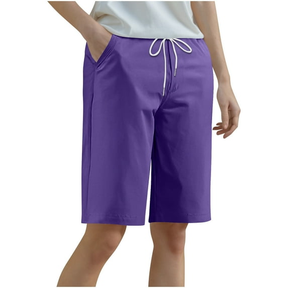 biudgviw Plus Size Shorts for Women Yoga Fitness Bermuda Shorts Lightweight Casual Knee Length Drawstring Shorts with Pockets