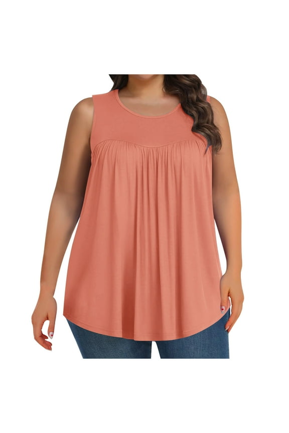 Plus Size Tank Top for Women Crew Neck Dressy Sleeveless Shirts Flowy Loose Fit Tee Casual Lounge Vacation Blouses