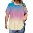 thumbnail image 1 of biudgviw Plus Size Tops for Women Gradient Short Sleeve Shirts Casual Pleated Crewneck Oversized T-Shirt Fashion Clothing, 1 of 7