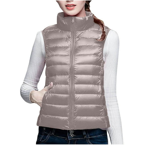 biudgviw Puffer Vest for Women Full Zip Sleeveless Quilted Padded Jackets Stand Collar Fall Winter down Outerwear Coat