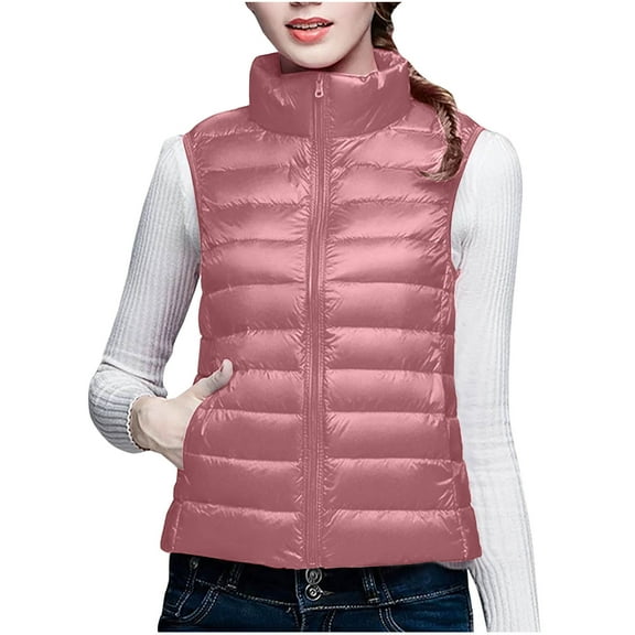 biudgviw Puffer Vest for Women Full Zip Sleeveless Quilted Padded Jackets Stand Collar Fall Winter down Outerwear Coat