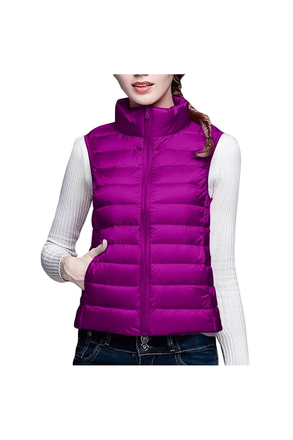 Puffer Vest for Women Full Zip Sleeveless Quilted Padded Jackets Stand Collar Fall Winter down Outerwear Coat