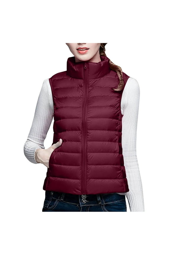 Puffer Vest for Women Full Zip Sleeveless Quilted Padded Jackets Stand Collar Fall Winter down Outerwear Coat