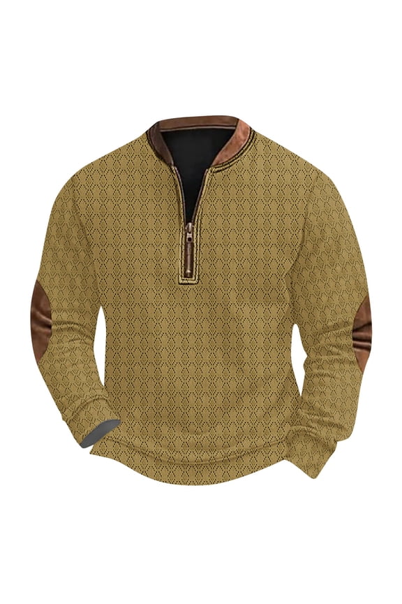 Quarter Zip Sweatshirt for Men Big and Tall Casual Long Sleeve Pullover Shirts Warm Collared Vintage Printed Tops