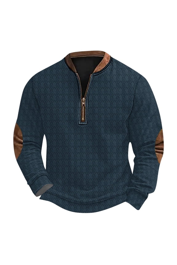 Quarter Zip Sweatshirt for Men Big and Tall Casual Long Sleeve Pullover Shirts Warm Collared Vintage Printed Tops