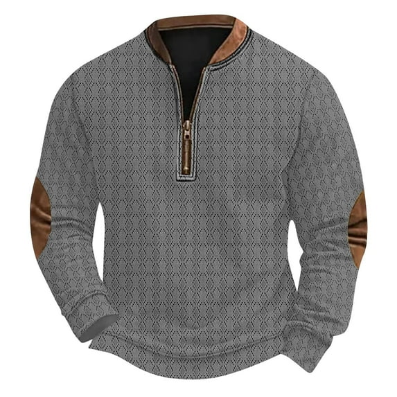 biudgviw Quarter Zip Sweatshirt for Men Big and Tall Casual Long Sleeve Pullover Shirts Warm Collared Vintage Printed Tops