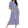 thumbnail image 1 of biudgviw Robes for Women Plaid Short Sleeve Housecoats Casual Round Neck Zipper Front Bathrobe Soft Long Nightgowns with Pockets, 1 of 7