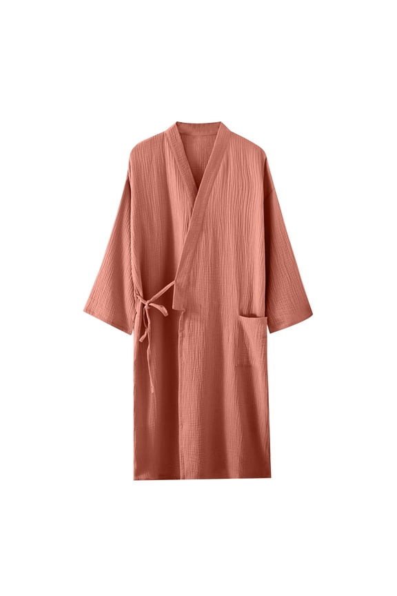 Robes for Women Soft Cotton Drawstring Bathrobe Textured Casual Housecoats Lightweight Loungewear with Pocket