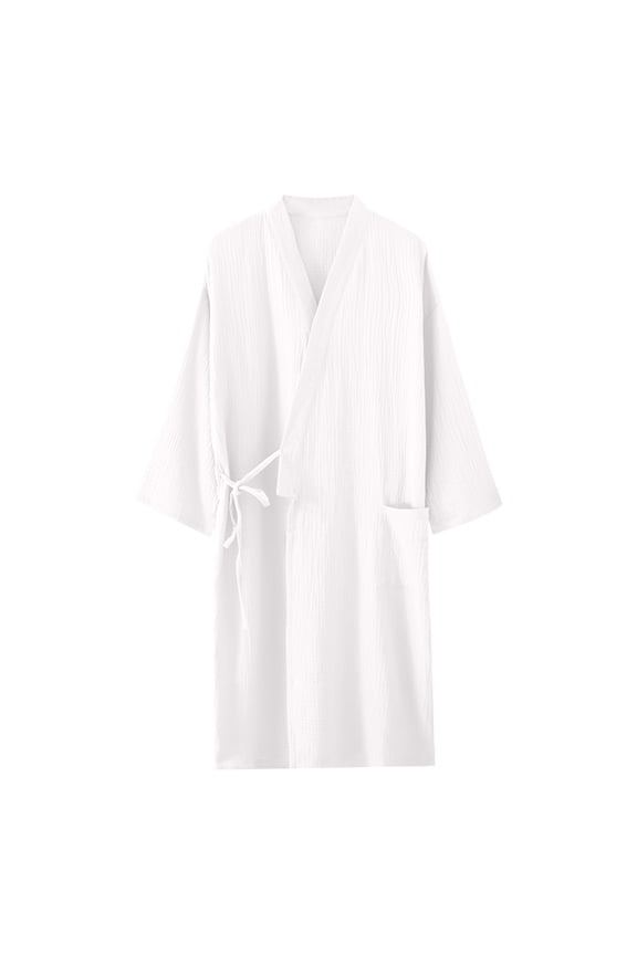 Robes for Women Soft Cotton Drawstring Bathrobe Textured Casual Housecoats Lightweight Loungewear with Pocket