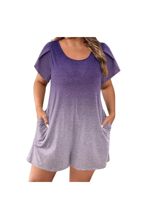 Rompers for Women Petal Short Sleeve Plus Size Jumpsuits One Piece Printed Athletic Workout Loose Shorts Summer Lounge Outfits