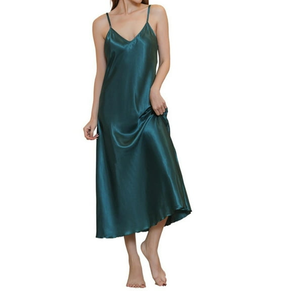 biudgviw Satin Silk Nightgown for Women Sleeveless Sleepwear Lightweight Soft V Neck Nightdress Adjustable Strap Sleep Dress