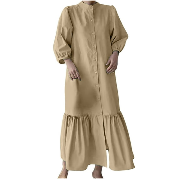 biudgviw Shirts Dresses for Women Lounge Long Sleeve Buttons down Blouses Dress Fall Baggy Ruffle Hem A-Line Maxi Dress