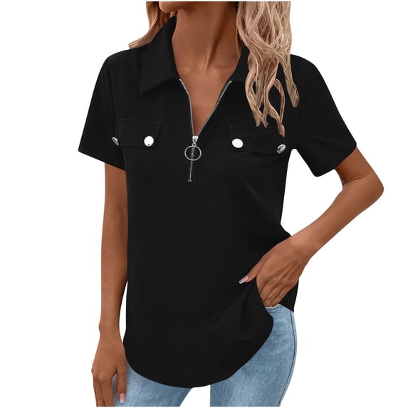 biudgviw Short Sleeve Shirts for Women Quarter Zip Lapel Tunic Tops Summer Casual Work Blouse Going Out Outfits S-XXL