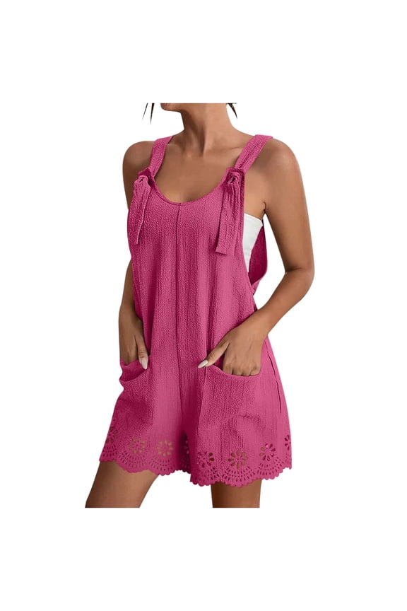Shorts Overalls for Women Adjustable Cami Square Neck Jumpsuits Boho Hollow out Hem Summer Rompers One Piece Bib Shortalls