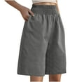 thumbnail image 1 of biudgviw Shorts for Women Cotton Linen Smocked High waist Baggy Knee Length Shorts Plus Size Wide Leg Casual Shorts with Pocket, 1 of 7