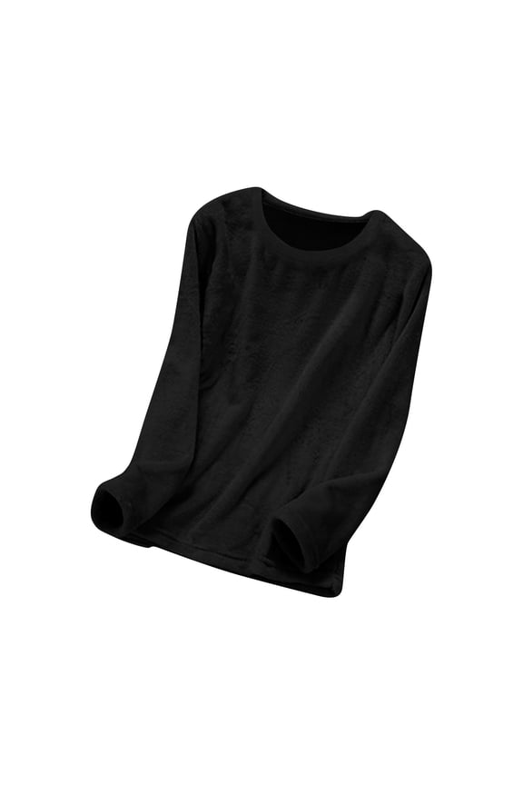 Sleep Shirts for Women Fleece Fuzzy Warm Sherpa Pajama Tops Winter Comfy Long Sleeve Crew Neck Loungewear