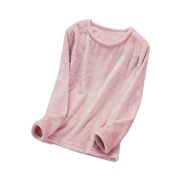 biudgviw Sleep Shirts for Women Fleece Fuzzy Warm Sherpa Pajama Tops Winter Comfy Long Sleeve Crew Neck Loungewear