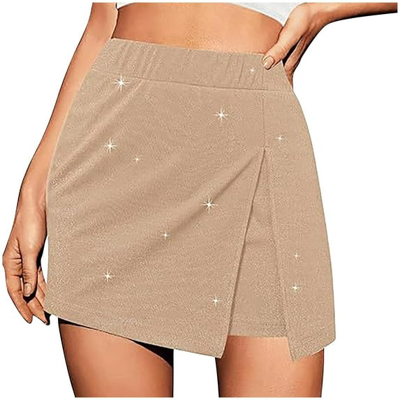 biudgviw Sparkle Skorts for Women Sequin Reflective Glitter Shorts for Party Club Trendy Summer Casual Skirt with Shorts
