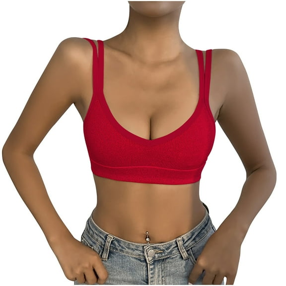 biudgviw Sports Bras for Women Ribbed High Impact Push up Bras Double Spaghetti Strap Running Workout Bralette