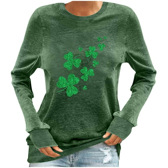 biudgviw St. Patricks Day Shirt for Women Long Sleeve Tunic Blouse Soft Casual Print Crewneck Tees Fashion Graphic Tops